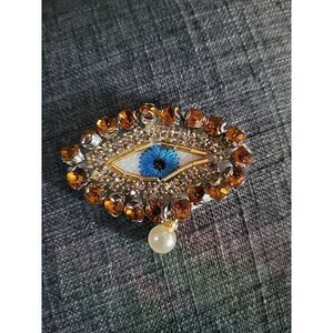 Beaded Rhinestone Eyeball Applique 2"x 1.5" Sew On